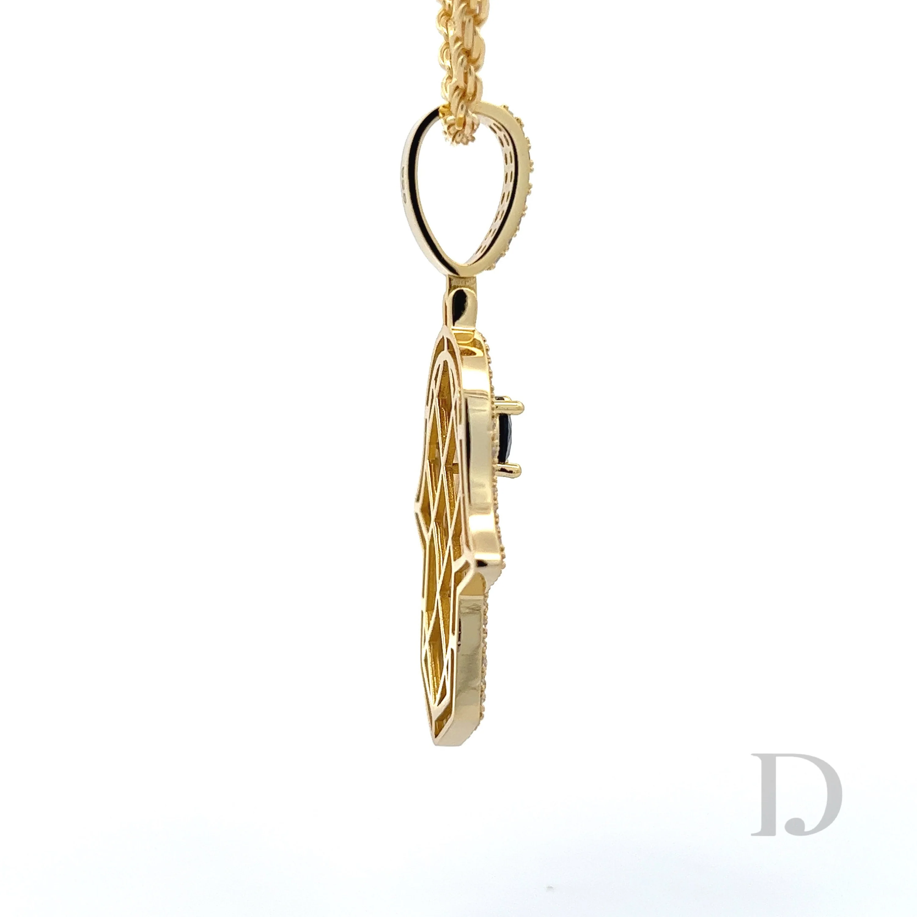 Diamond Hamsa Hand Of Fatima Evil Eye 14K Gold Pendant - Image 3