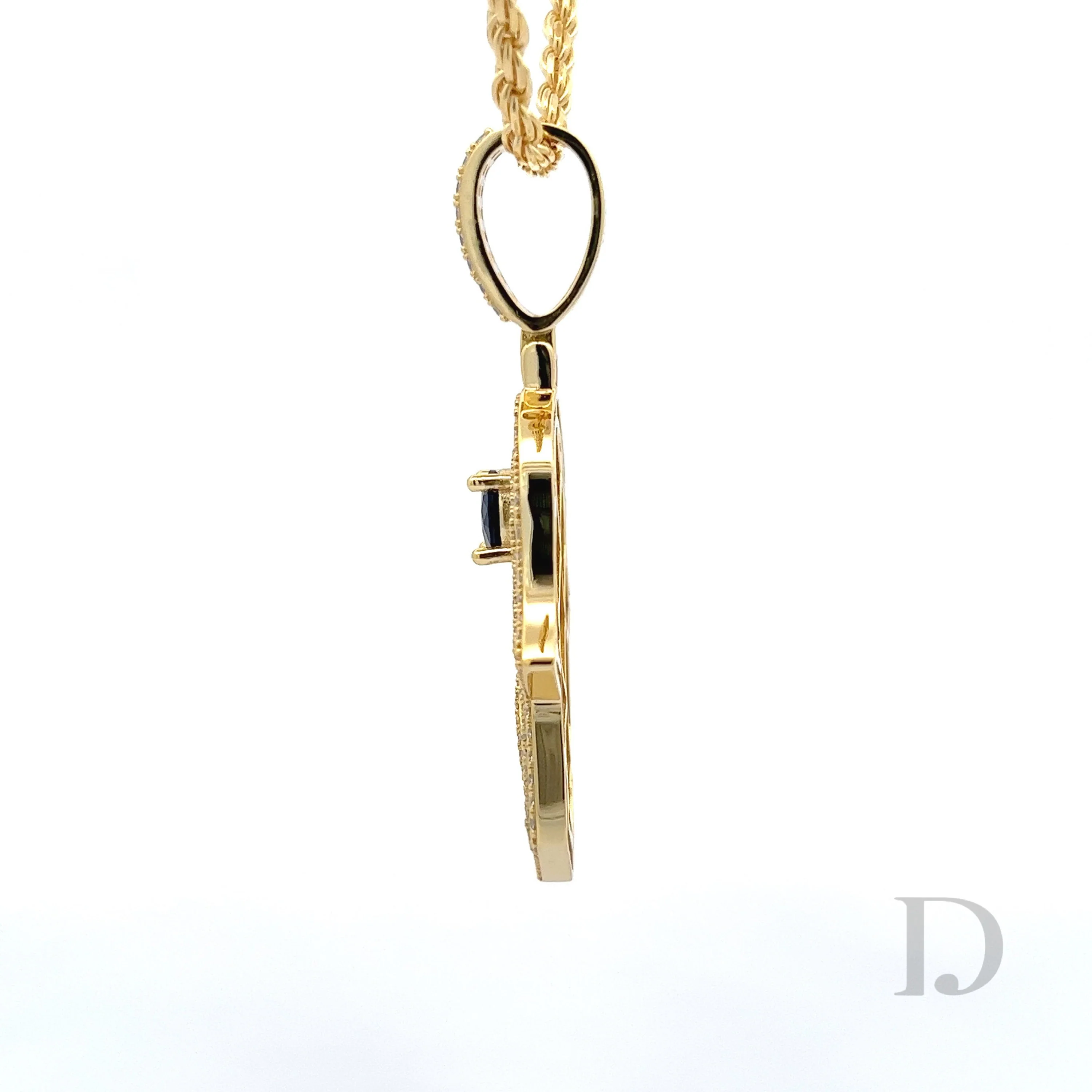 Diamond Hamsa Hand Of Fatima Evil Eye 14K Gold Pendant - Image 4