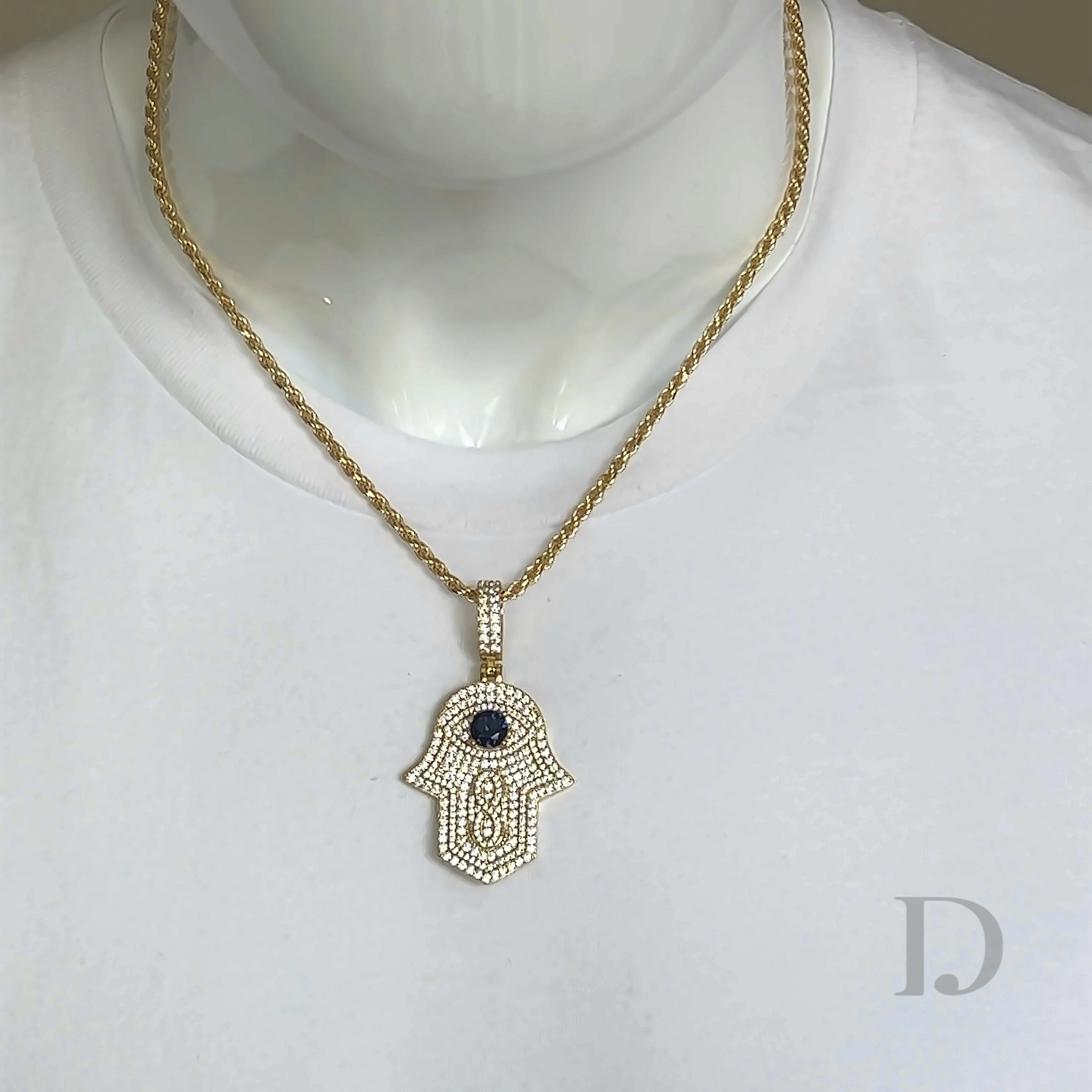 Diamond Hamsa Hand Of Fatima Evil Eye 14K Gold Pendant - Image 5