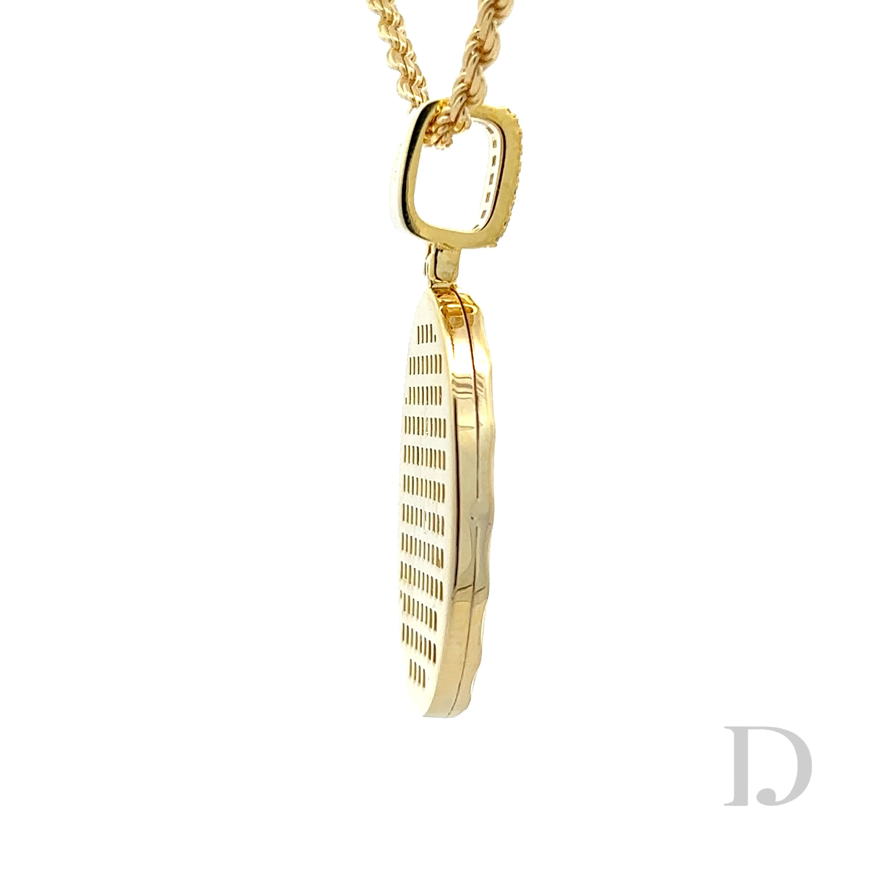 Baguette Diamond Virgin Mary 14K Gold Medallion Pendant - Image 3