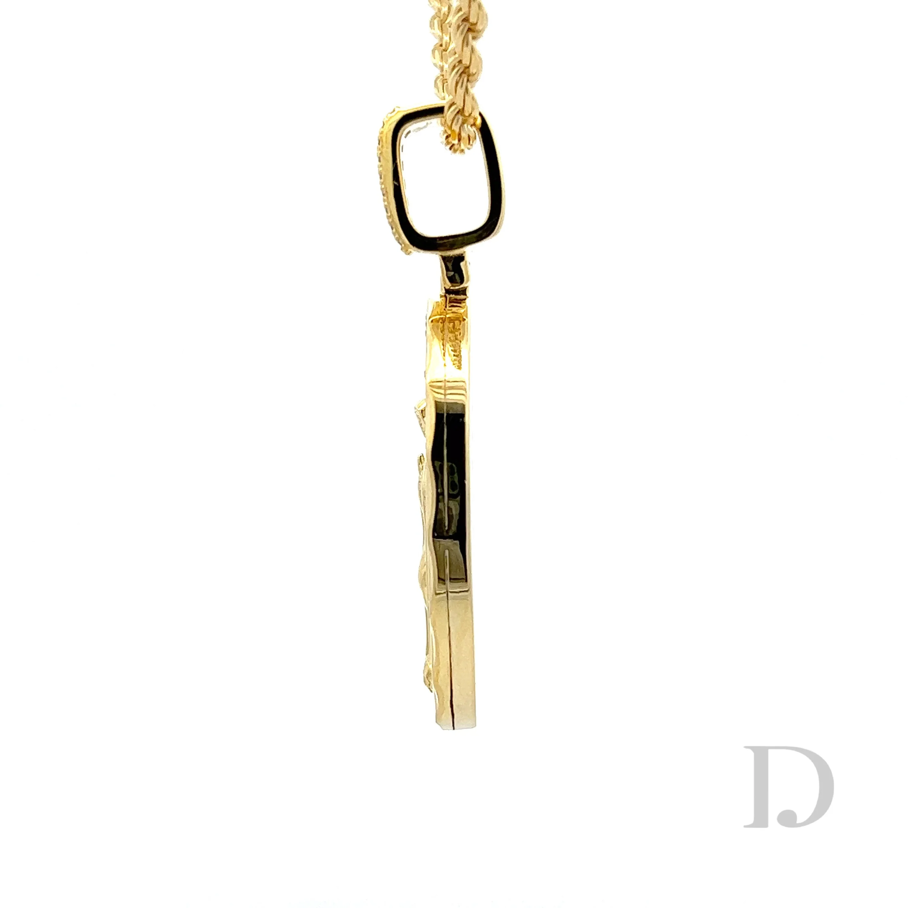 Baguette Diamond Virgin Mary 14K Gold Medallion Pendant - Image 4