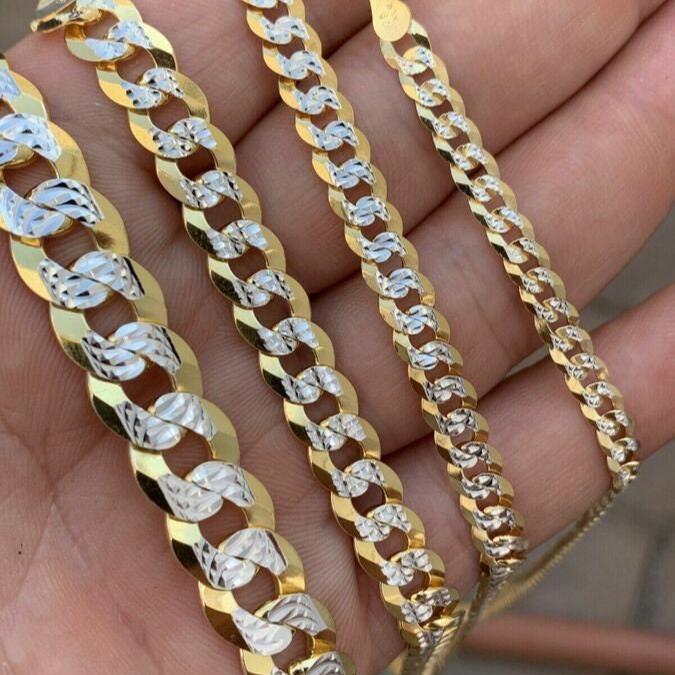 Two Tone Flat Cuban 14K Gold Vermeil 925 Chain - Image 5