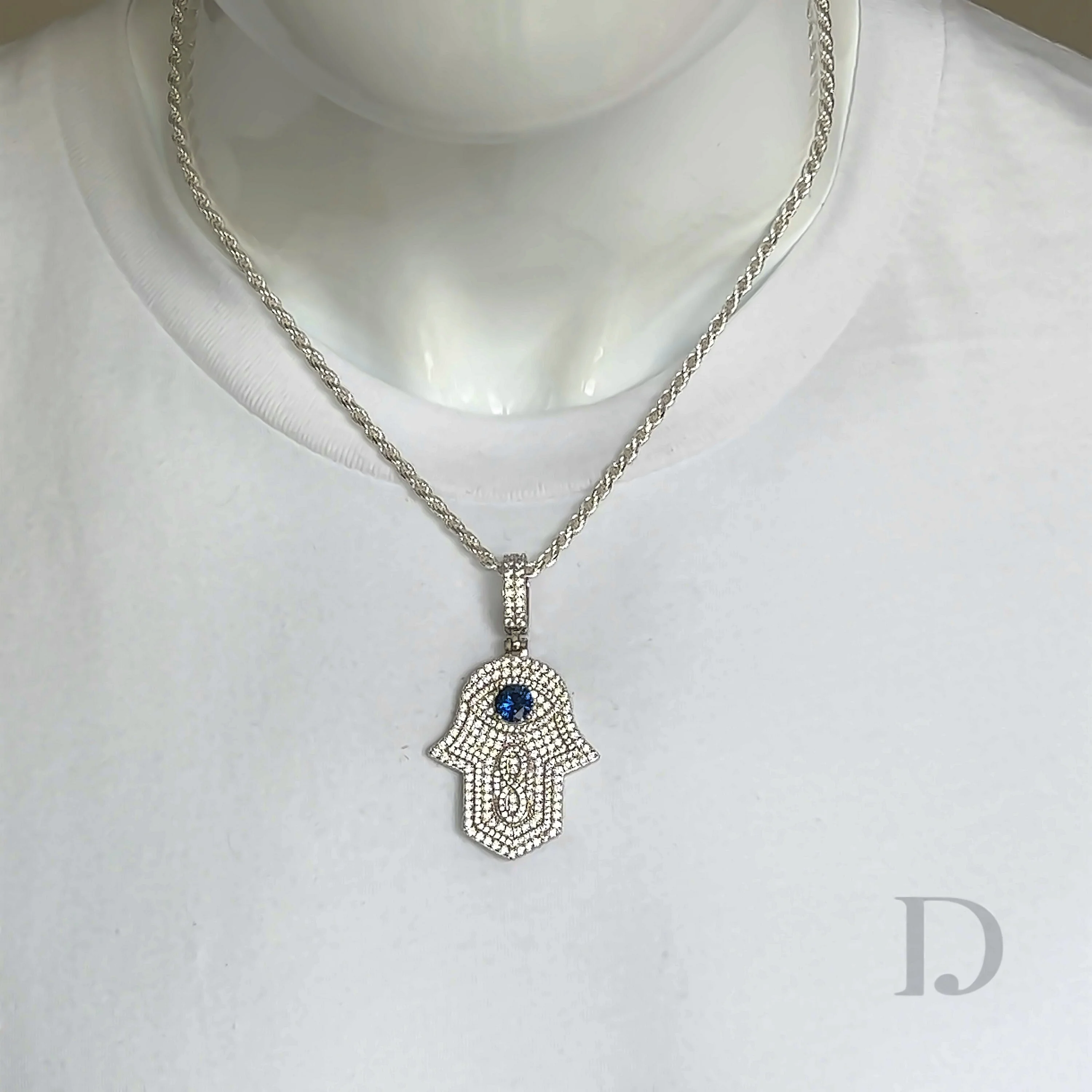 Diamond Hamsa Hand Of Fatima Evil Eye Pendant - Image 5