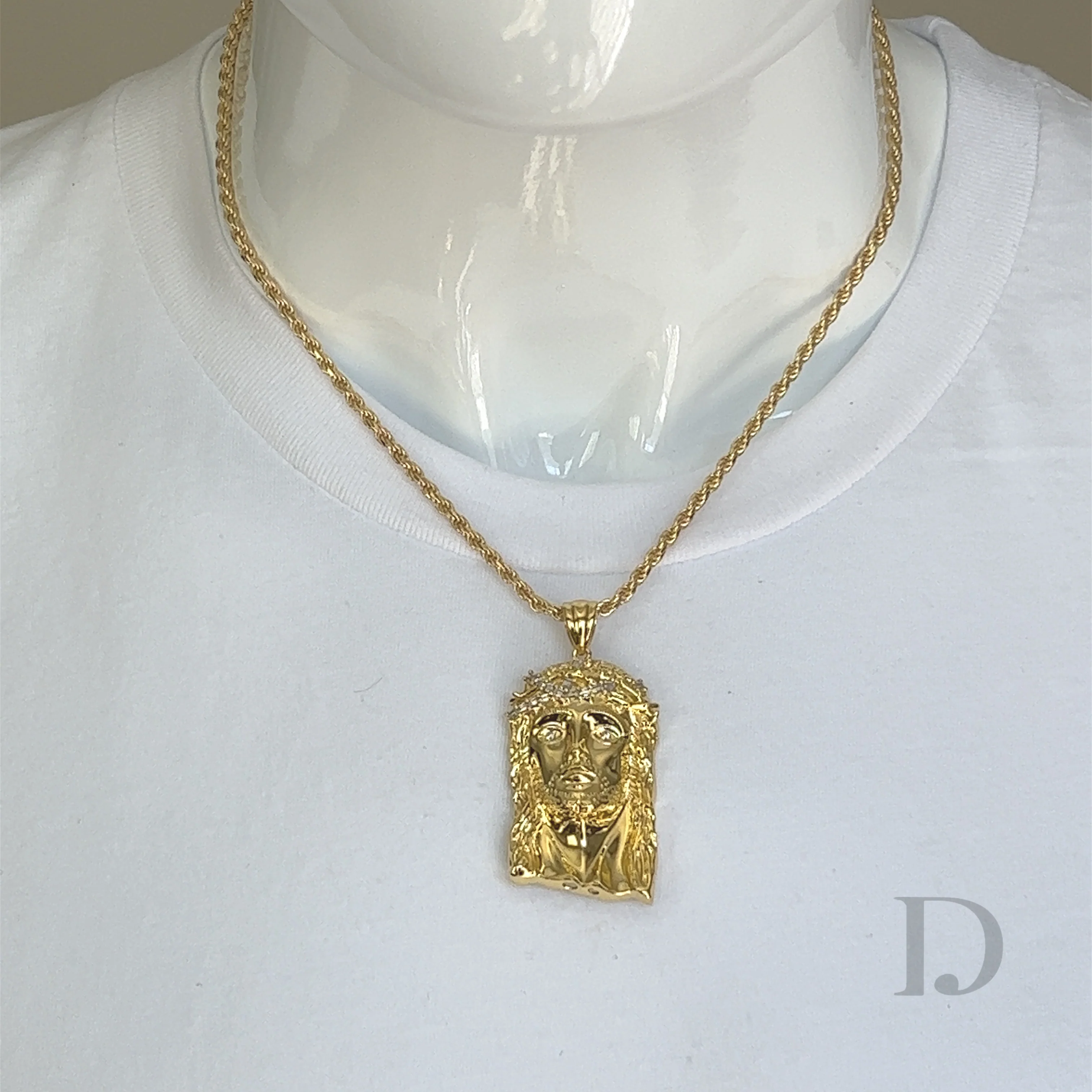 Moissanite Baguette Jesus Piece 14K Gold Pendant - Image 7