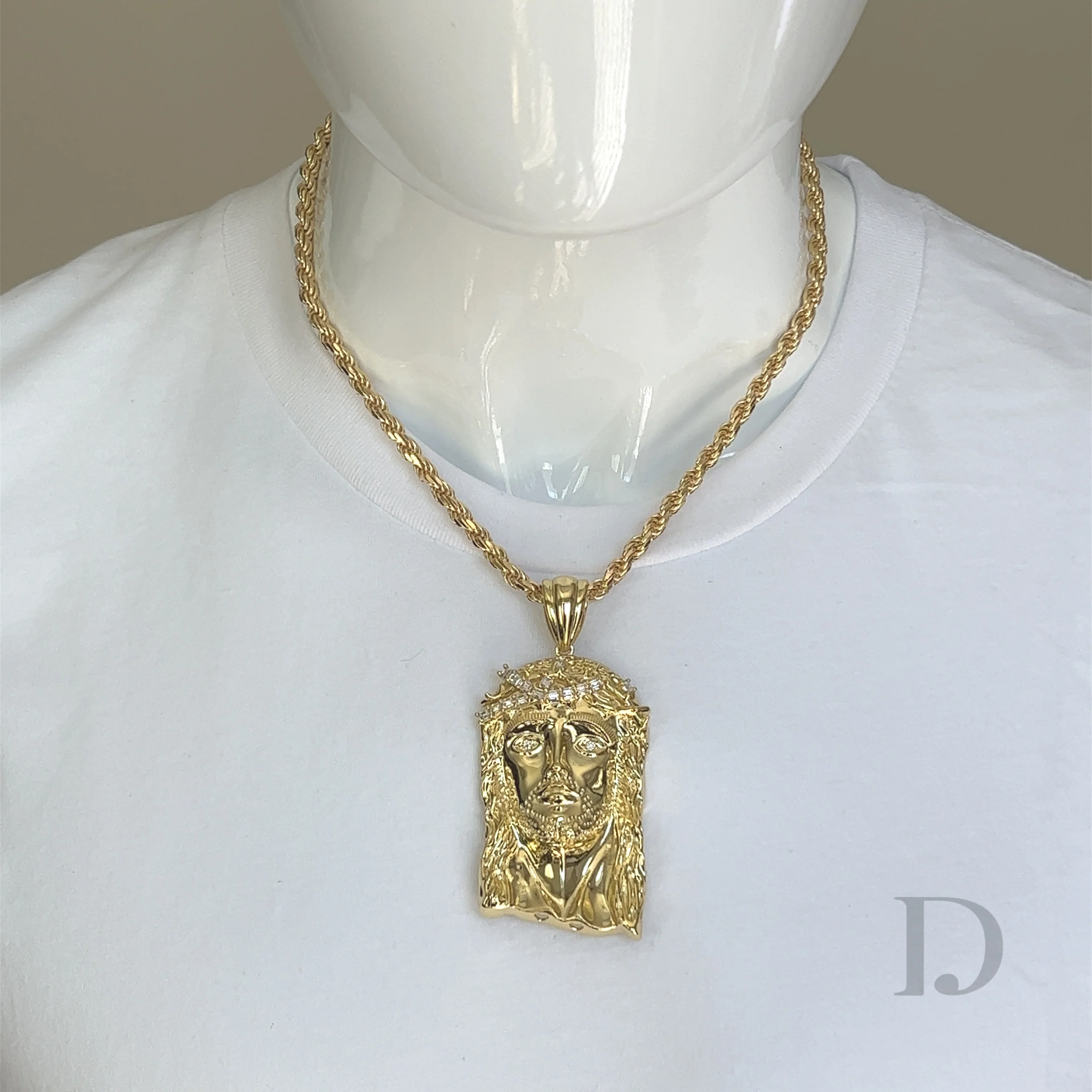 Moissanite Baguette Jesus Piece 14K Gold Pendant - Image 8